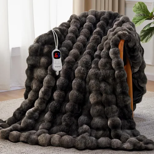 Miniatura 22 de Anysay Manta térmica con 1/2/4/6/8 horas de apagado automático, 10 niveles de calor, 50 x 60 pulgadas, acogedora manta eléctrica de piel de conejo