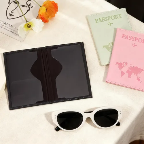 Miniatura 4 de 3 soportes para pasaporte para viajes, funda de pasaporte familiar, soporte para libro de pasaporte con rosa, negro y verde para tarjeta de crédito