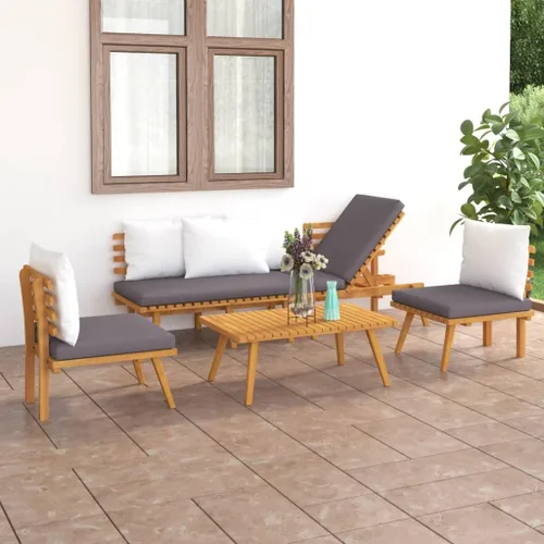Ensemble de Salon de Jardin 4 Pièces en Bois d'Acacia Massif Gris, Modulaire et Confortable avec Coussins, Pour Terrasse, Balcon ou Jardin Extérieur