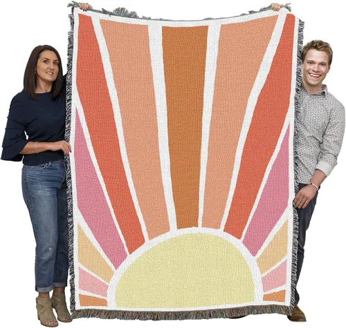 Pure Country Weavers Manta retro con diseño de explosión de sol, manta de tapiz de regalo tejida de algodón, fabricada en los Estados Unidos (72 x