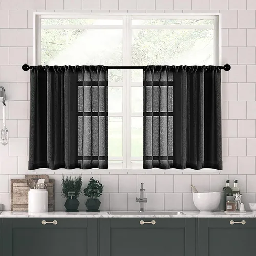 Miniatura 16 de MRTREES Cortinas transparentes de Aqua Blue, para cocina, de 36 pulgadas de longitud, cortinas transparentes de gasa con filtro de luz, cortinas