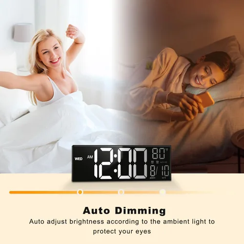 Miniatura 6 de JALL Reloj digital grande de montaje en pared de 13 pulgadas para sala de estar, temporizador de cuenta regresiva, alarma, LED grande, DST, Negro