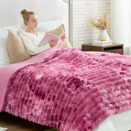Miniatura 49 de Cozy Bliss Manta de Tiro de Piel Sintética para Sofá, Manta de Felpa Acogedora y Cálida a Rayas para Sofá Dormitorio Sala de Estar, 50 x 60 Pulgadas