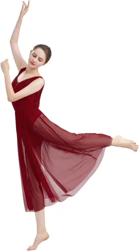 Miniatura 4 de ODASDO Disfraz de baile contemporáneo lírico para mujer con cuello en V espalda descubierta falda de tul dividida vestido superpuesto fluido