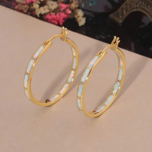 Miniatura 6 de CiNily - Arracadas de ópalo chapado en rodio, oro rosa o amarillo con gemas grandes, de 1.26pulgadas