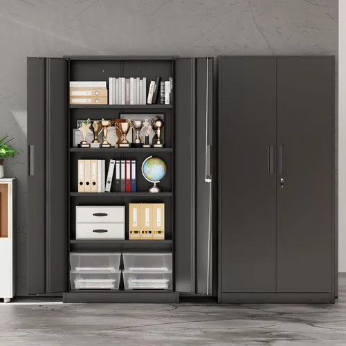 Miniatura 7 de INTERGREAT Armario de almacenamiento de garaje con puertas y estantes, gabinetes de almacenamiento de metal con cerradura, gabinete de suministro