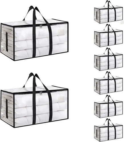 Miniatura 41 de Paquete de 4 bolsas de mudanza extra grandes y resistentes, bolsas de almacenamiento impermeables con asas y cremalleras, plegables para dormitorio