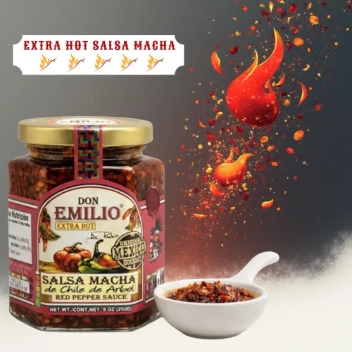 Miniatura 4 de Don Emilio Salsa Macha de Chile Picante (9 oz) (Paquete de 1) Keto, Vegano Crujiente, Hormigueante Picante, Sabroso Pimiento Rojo, Chile