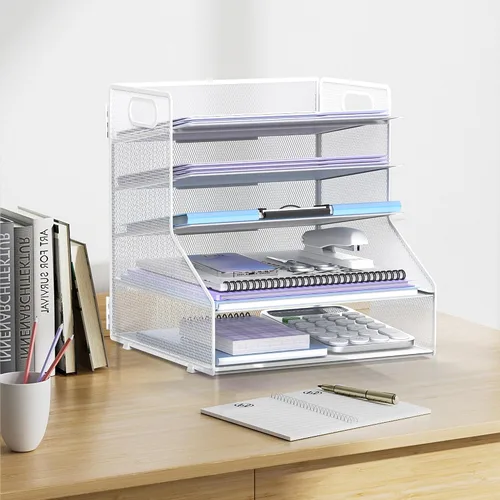 Miniatura 7 de SUPEASY Organizador de archivos de escritorio de 5 niveles, bandeja de papel tamaño carta de metal, organizadores de escritorio y accesorios