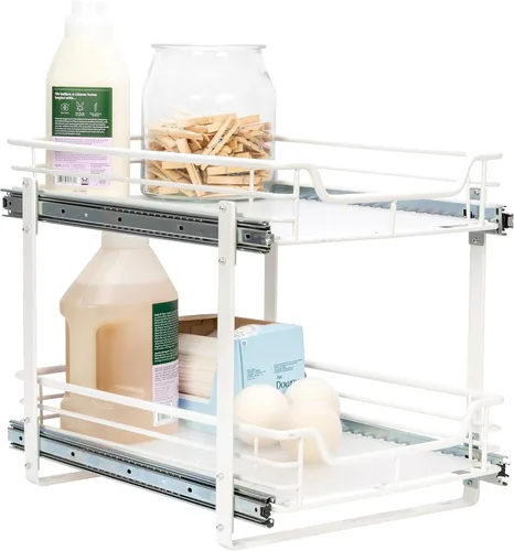 Miniatura 18 de Household Essentials Organizador deslizante de dos niveles de acero blanco con forros de plástico