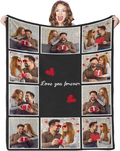 Miniatura 24 de Manta de fotos personalizada, 4 fotos, mantas personalizadas para mamá, abuela, esposa, mujeres de hija, hijo, marido, 8 tamaños 4 Fotos-1