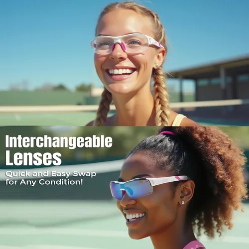 Miniatura 2 de BLUE CUT Sports Safety Goggles Interchangeable Sun Lens Anti Fog UV Protection Indoor Outdoor Pickleball Cycling Basketball Blanco/Rosa