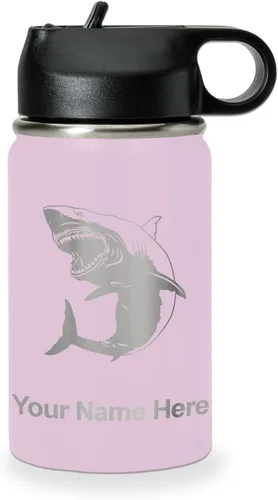 Miniatura 22 de LaserGram Botella de agua personalizada, gran tiburón blanco, acero inoxidable de doble pared aislada al vacío con popote superior, regalo grabado