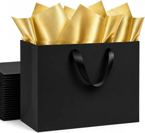 Miniatura 11 de Paquete de 4 bolsas de regalo negras extra grandes, bolsas de regalo grandes con papel de seda, 16 x 6 x 12 pulgadas, bolsas de regalo para pequeñas