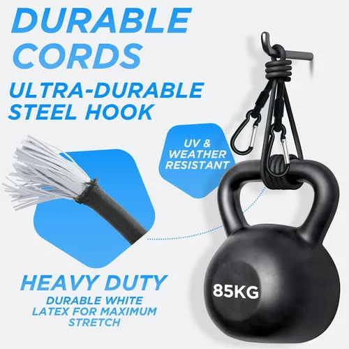 Miniatura 5 de Correas elásticas cortas con Mini SDTC Tech con mosquetones, paquete de 8 correas elásticas negras extra resistentes de 6", 8", 10" SDTC Tech