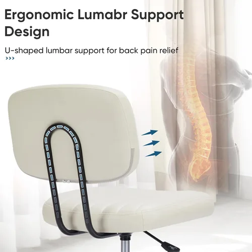 Miniatura 6 de DUMOS Silla pequeña de escritorio de oficina, piel sintética sin brazos con cómodo soporte lumbar, altura ajustable para no tener brazos, para Beige