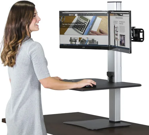 Victor DC450 - Escritorio eléctrico de pie con monitor doble, negro, superficie de trabajo de 28 pulgadas de ancho, compatible con cualquier