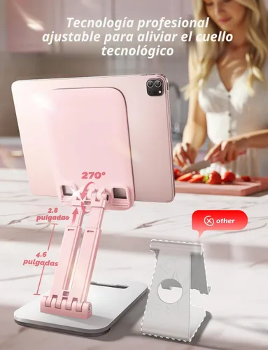 Miniatura 4 de LISEN Soporte para tablet para iPad, plegable, para oficina en casa, accesorios de escritorio, viajes, para iPad, dormitorio, universidad, Rosa