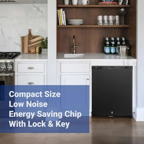 Miniatura 2 de Mini refrigerador con cerradura de 1.0 pies cúbicos, refrigerador pequeño de 110 V 12 V, puerta reversible, silencioso, sin ruido para dormitorio