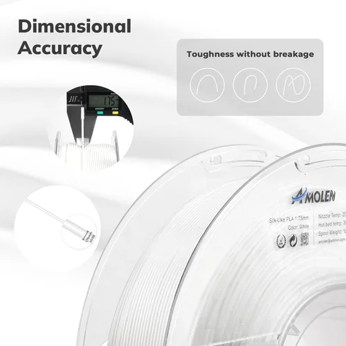Miniatura 3 de AMOLEN - Filamento de seda PLA para impresora 3D de 1.75mm, filamento brillante blanco para impresión 3D, carrete de 1kg (2.2 libras), compatible