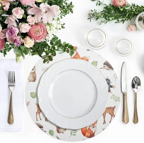 Miniatura 5 de Cute Animals Owl Fox White PVC Placemat, Non Slip Heat Proof Table Mat for Kitchen one sizex1