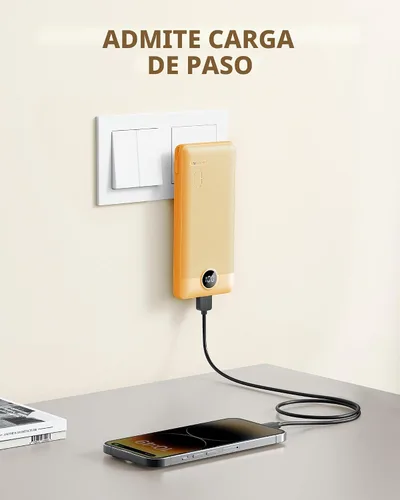 Miniatura 2 de VRURC Cargador portátil con cables integrados y enchufe de pared de CA, cargador de batería USB C de 10000 mAh, cargador de batería de viaje, Naranja