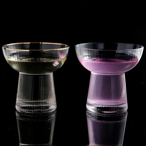 Miniatura 6 de Lysenn Juego de 4 vasos de Margarita sin tallo, elegantes vasos de cóctel con rayas verticales, cristalería soplada a mano de primera calidad
