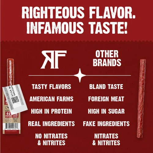 Miniatura 4 de Righteous Felon Mini palitos de carne Palitos de carne de res 100% alimentados con pasto Keto, sin gluten, bajos en azúcar, bocadillos ricos