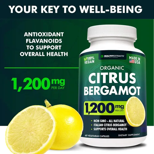 Miniatura 2 de Suplemento de bergamota cítrica – Extracto 150:1, 1200 mg por porción, 70% polifenoles, de origen italiano, 60 unidades, suministro de 1 mes