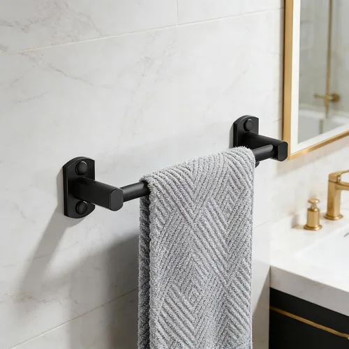 Miniatura 6 de Toallero negro, toallero de mano para baño, colgador de toallas montado en la pared, soporte para toallas de baño de cocina, barra de toalla
