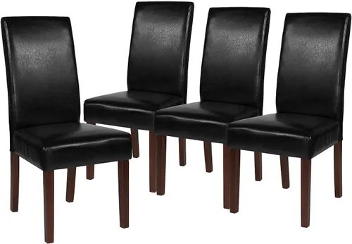 Miniatura 12 de Flash Furniture Greenwich Series Black LeatherSoft - Silla de comedor Parsons de mediados de siglo con parte trasera tapizada