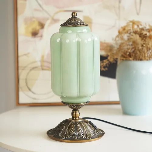 Miniatura 12 de Lámpara de mesa vintage de vidrio de leche con control táctil, elegante lámpara de noche de vidrio blanco regulable de 3 vías con puertos de carga