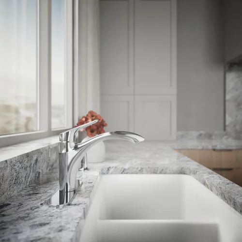 Miniatura 7 de KOHLER 30470-CP Rival - Grifo para fregadero de cocina con rociador lateral, mango único de arco alto, memoria de temperatura, resistente a