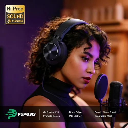 Miniatura 2 de Auriculares PUPGSIS Studio - Auriculares para DJ - Monitores de Audio de Grabación con Cable de 40kHz Hi-Res Estéreo - Jack de Audio de 1/4 a 3.5mm