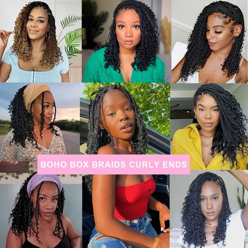 Miniatura 6 de Unionbeauty - 8 paquetes de trenzas bohemias de diosa en caja, de ganchillo de pelo para mujer negra, 8 pulgadas de trenzas de caja bob bohemias
