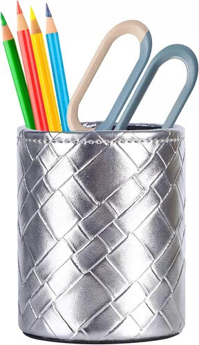 Miniatura 9 de Soporte para bolígrafo para escritorio, soportes de lápiz de cuero PU para cosméticos suministros de oficina, organizador de escritorio negro PH107