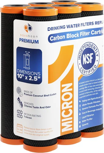 Aquaboon Filtro de agua de bloque de carbono prémium de 1 micrón, 10 x 2.5 pulgadas, paquete de 6 filtros CTO para toda la casa para sistemas de