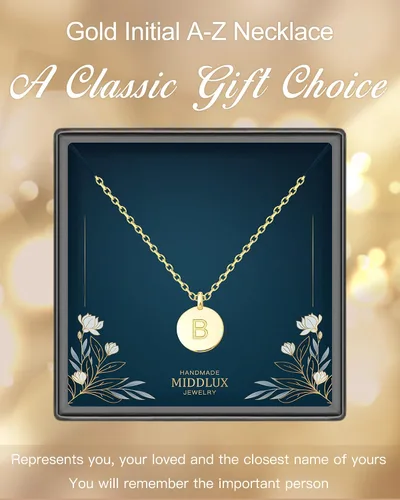 Miniatura 6 de MIDDLUX Collares con inicial para mujeres y niñas, delicado regalo personalizado hecho a mano para ella, collar con dije de moneda grabada de doble