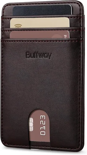 Miniatura 50 de Buffway Billetera delgada para hombre, minimalista con bolsillo frontal delgado, tarjetero de cuero con bloqueo RFID para viajes de trabajo
