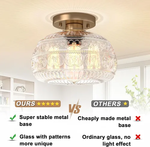 Miniatura 2 de Lámpara de Techo Semiempotrada, Luminaria Moderna Mejorada Cerca del Techo con Vidrio Transparente, Dorada, Iluminación Interior para Cocina