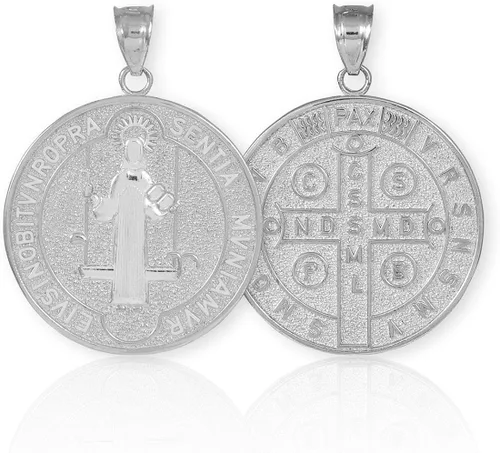 Miniatura 2 de Milagrosa Medalla de San Benito 10K Moneda de oro colgante Tamaño Grande color blanco