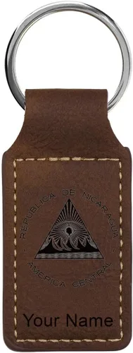 Miniatura 32 de LaserGram Llavero rectangular, bandera de Nicaragua, grabado personalizado incluido, Bambú
