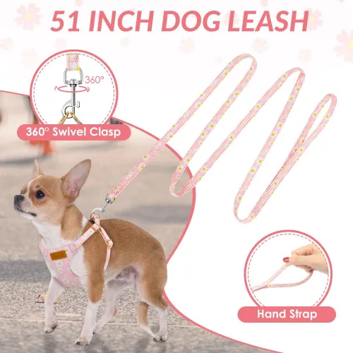 Miniatura 5 de Lukovee Juego de arnés y correa para cachorro, chaleco ajustable de gamuza suave y ligero sin tirones con hebilla a presión para cachorros pequeños