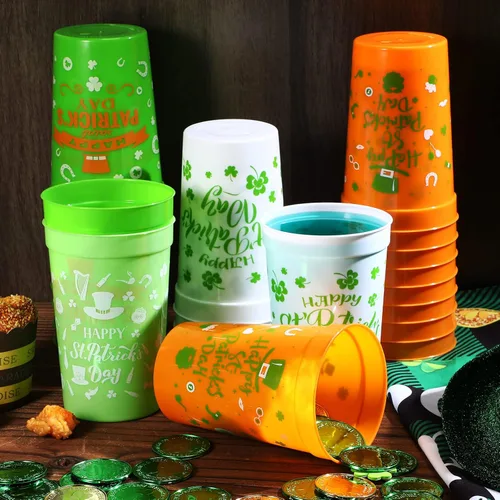 Miniatura 5 de Meanplan 60 tazas de trébol del día de San Patricio desechables de plástico para beber, suministros de fiesta de la suerte para cerveza, bebidas