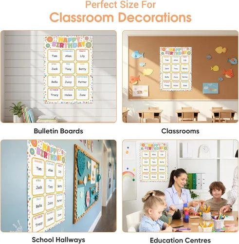 Miniatura 5 de FaCraft Classroom Birthday Chart Poster - Reusable Laminated Boho Confetti Happy Birthday Calendar Class Bulletin Board Decorations Wall Decor