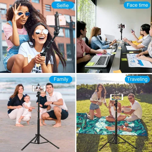 Miniatura 6 de Yesker Trípode para selfie stick para iPhone Android de 52 pulgadas extensible para teléfono con control remoto Selfie Stick Equipo de grabación
