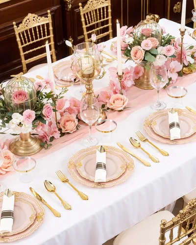 Miniatura 2 de Ciaell 350 platos de plástico rosa, platos desechables de color rosa y dorado, incluyen 50 platos desechables, 150 cubiertos resistentes, 50 tazas