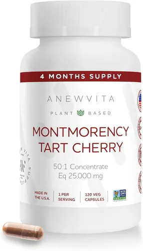 Montmorency - Cápsulas de cereza ácida, sin OMG, CherryPure 50:1 concentrado eq. 25,000 mg - Antioxidantes y flavonoides, extracto de cereza ácida