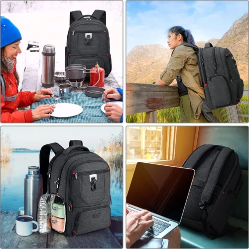 Miniatura 7 de Mochila de almuerzo, bolsa de almuerzo aislada, mochila grande de viaje de 17.3 pulgadas, mochila resistente para computadora, universidad, escuela