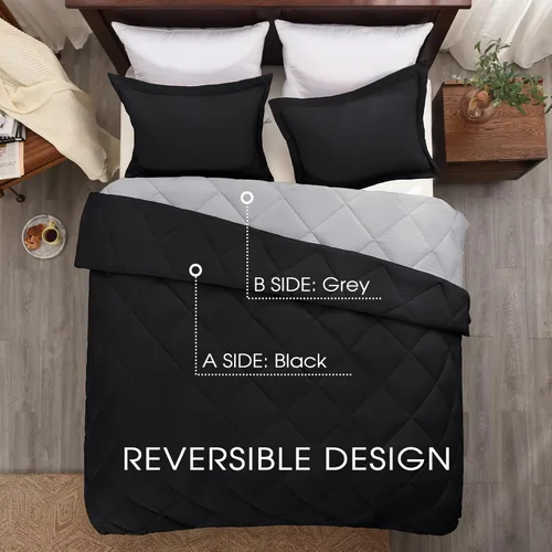 Miniatura 3 de Basic Beyond Juego de edredón tamaño King - Juego de edredón King negro, juego de edredón reversible para cama King para todas las estaciones, 02